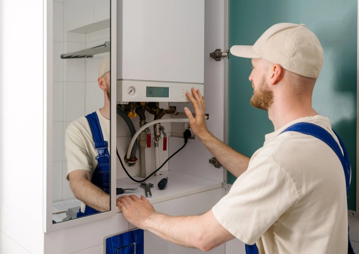 Gas engineer inspecting a boiler